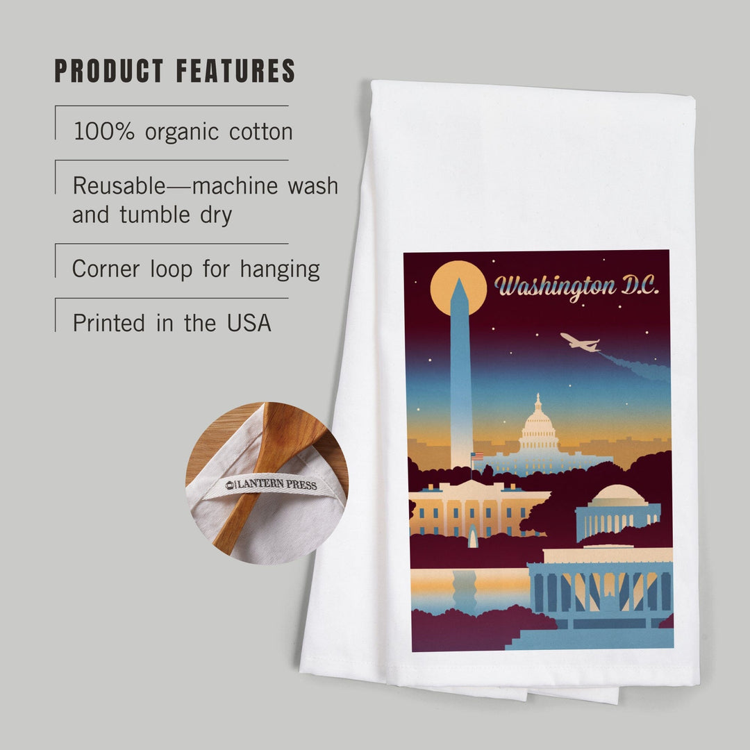 Washington DC, Retro Skyline Chromatic Series, Organic Cotton Kitchen Tea Towels Kitchen Lantern Press 