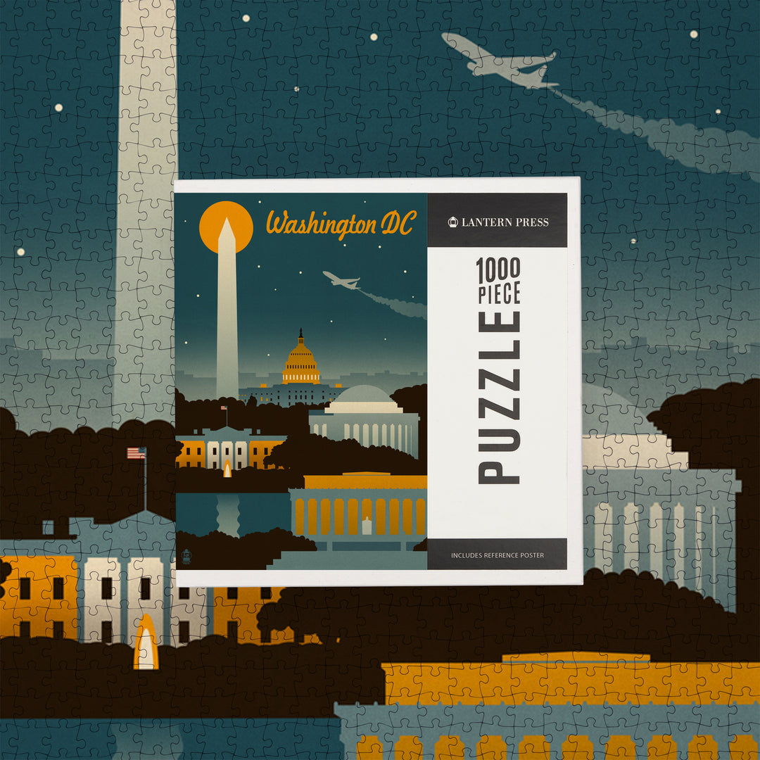 Washington, DC, Retro Skyline, Jigsaw Puzzle Puzzle Lantern Press 