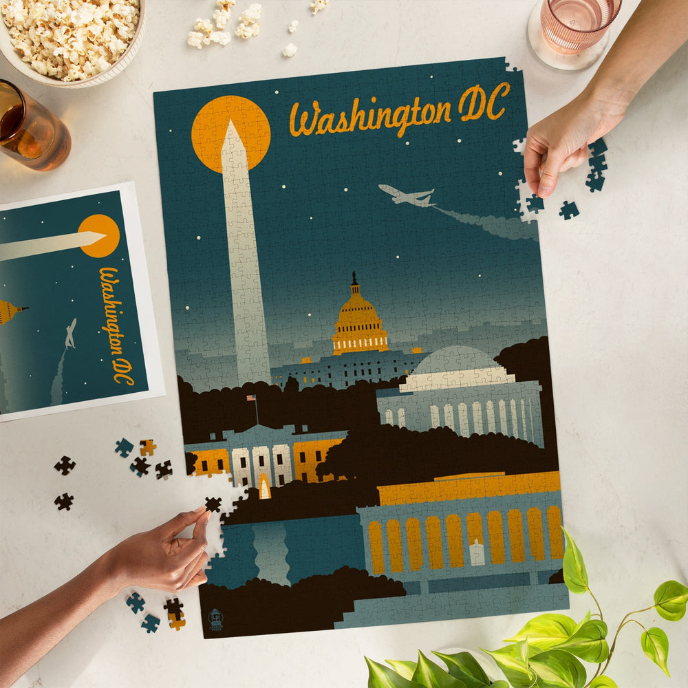 Washington, DC, Retro Skyline, Jigsaw Puzzle Puzzle Lantern Press 