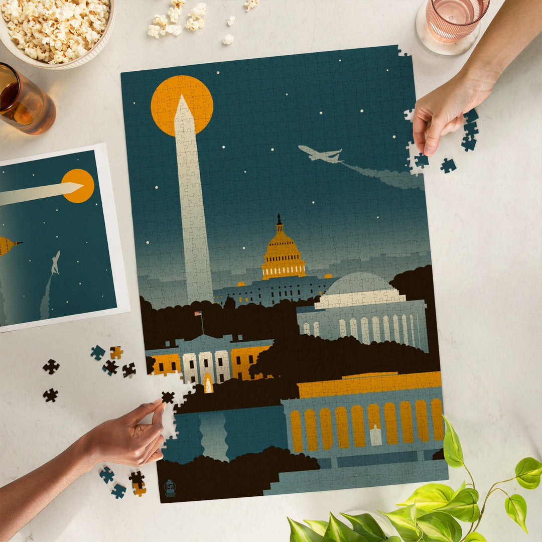 Washington, DC, Retro Skyline, No Text, Jigsaw Puzzle Puzzle Lantern Press 