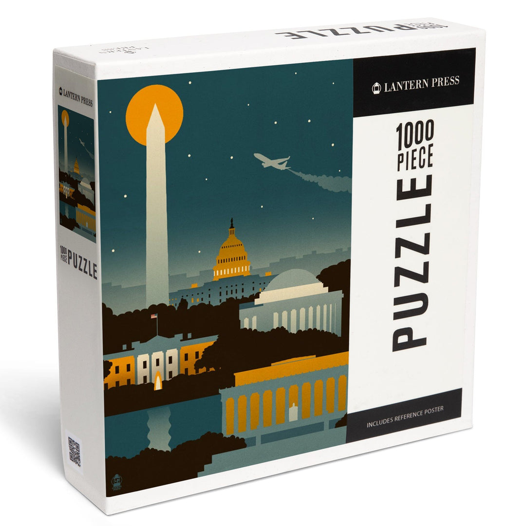 Washington, DC, Retro Skyline, No Text, Jigsaw Puzzle Puzzle Lantern Press 