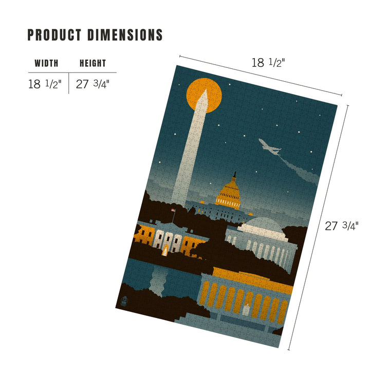 Washington, DC, Retro Skyline, No Text, Jigsaw Puzzle Puzzle Lantern Press 