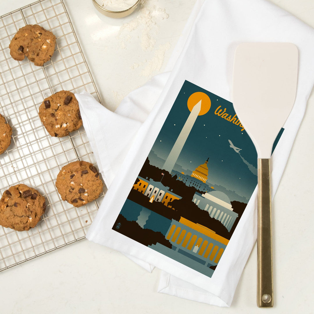 Washington, DC, Retro Skyline, Organic Cotton Kitchen Tea Towels Kitchen Lantern Press 