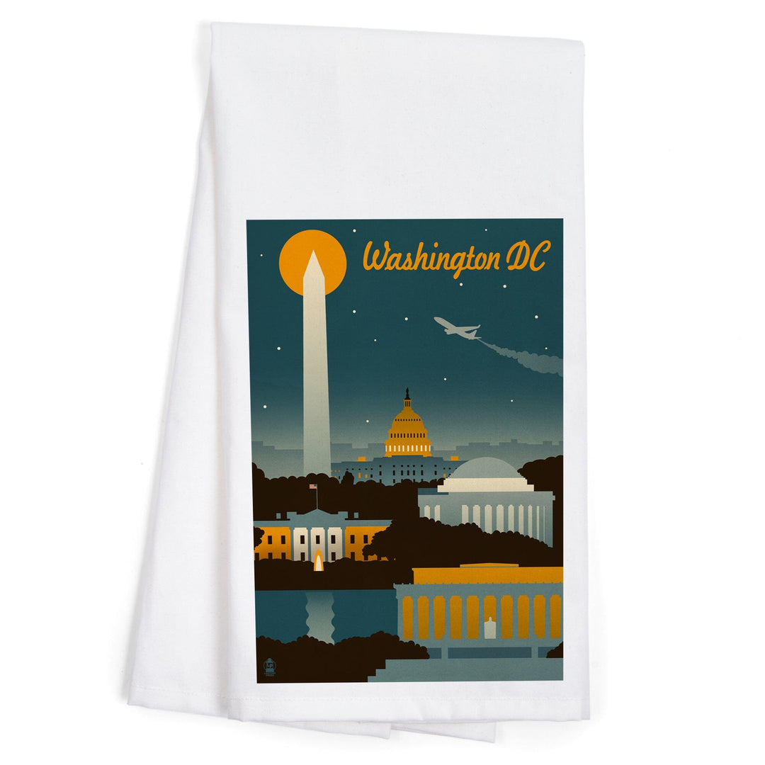 Washington, DC, Retro Skyline, Organic Cotton Kitchen Tea Towels Kitchen Lantern Press 