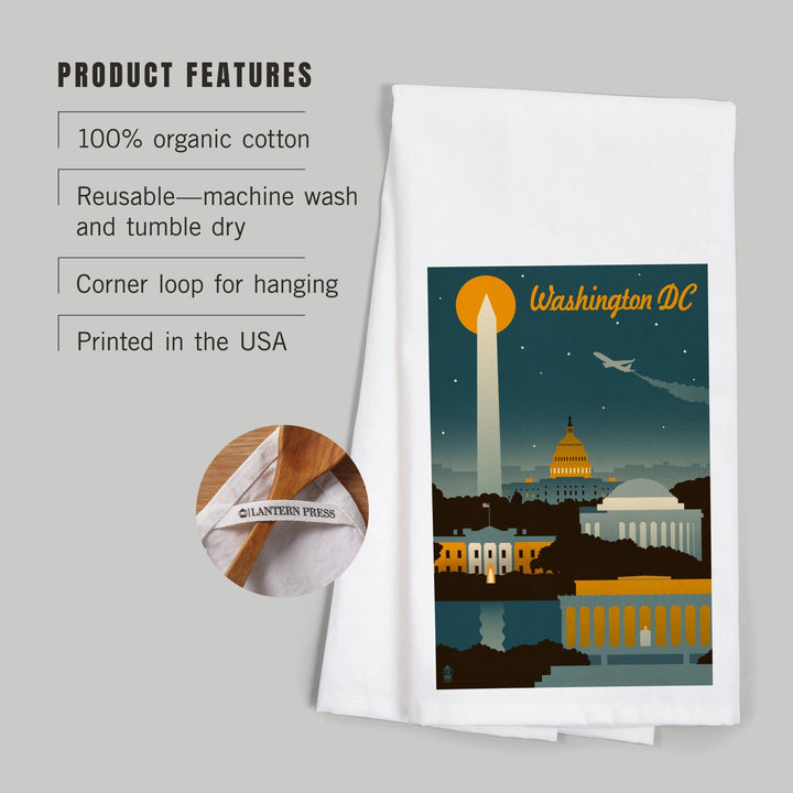Washington, DC, Retro Skyline, Organic Cotton Kitchen Tea Towels Kitchen Lantern Press 
