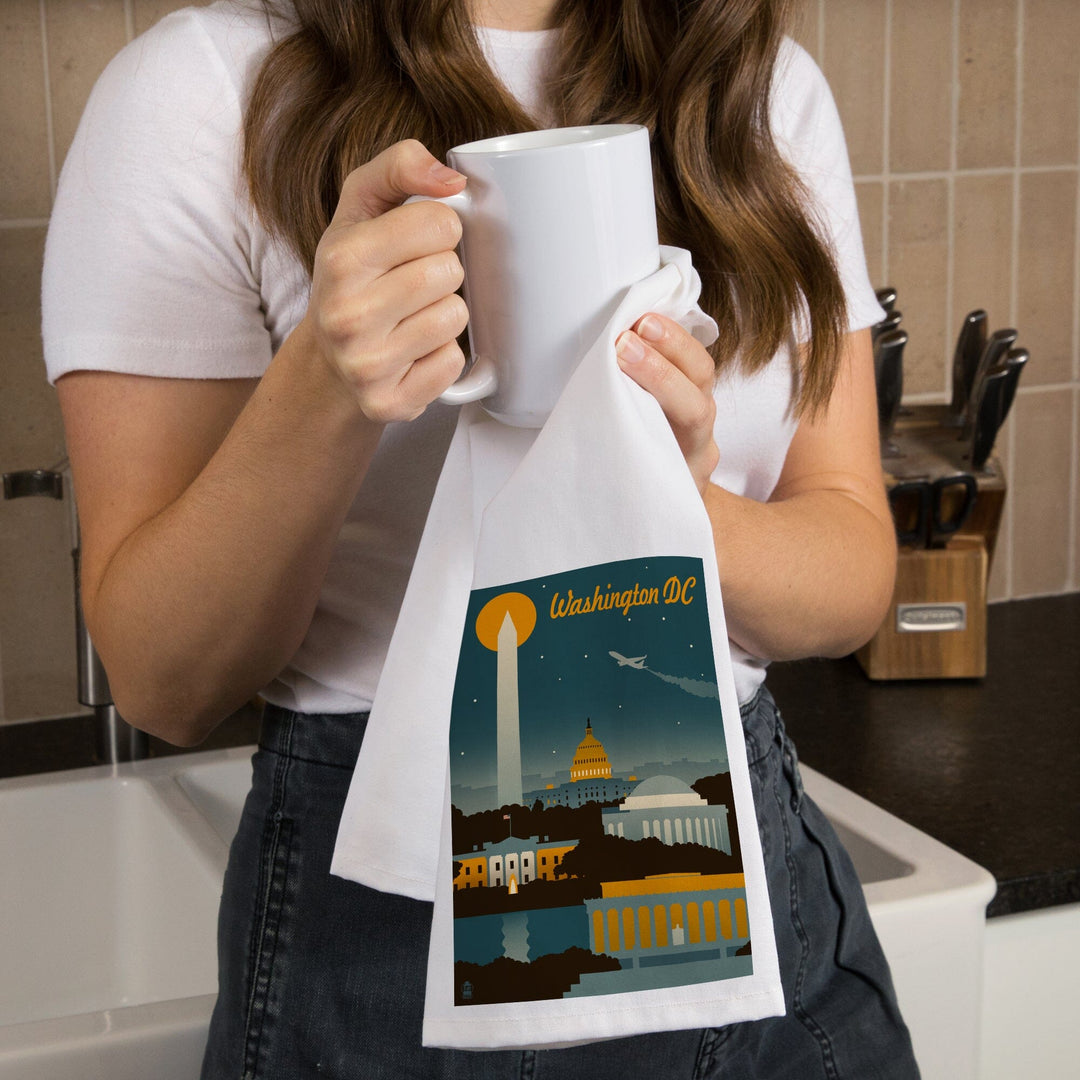 Washington, DC, Retro Skyline, Organic Cotton Kitchen Tea Towels Kitchen Lantern Press 