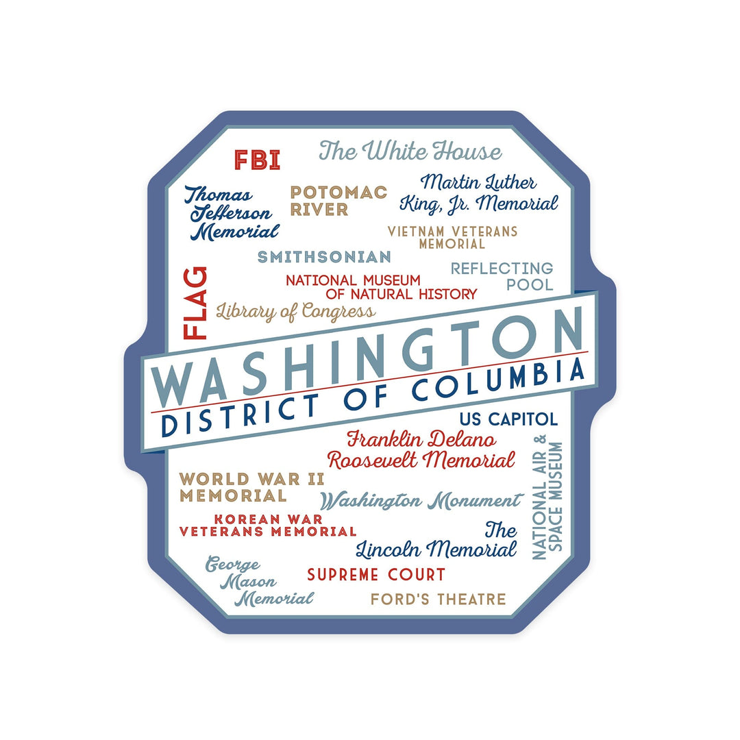 Washington, DC, Typography, Contour, Vinyl Sticker Sticker Lantern Press 