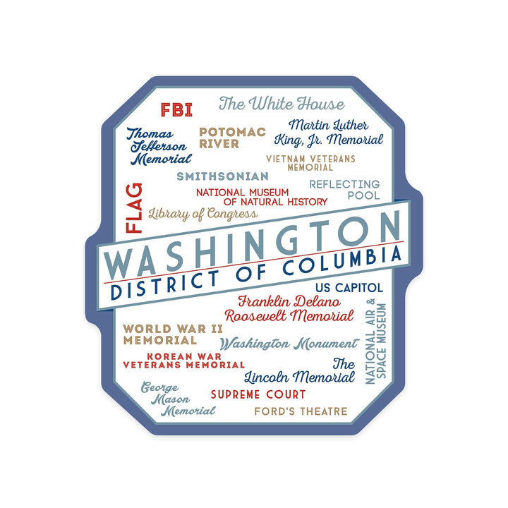 Washington, DC, Typography, Contour, Vinyl Sticker Sticker Lantern Press 