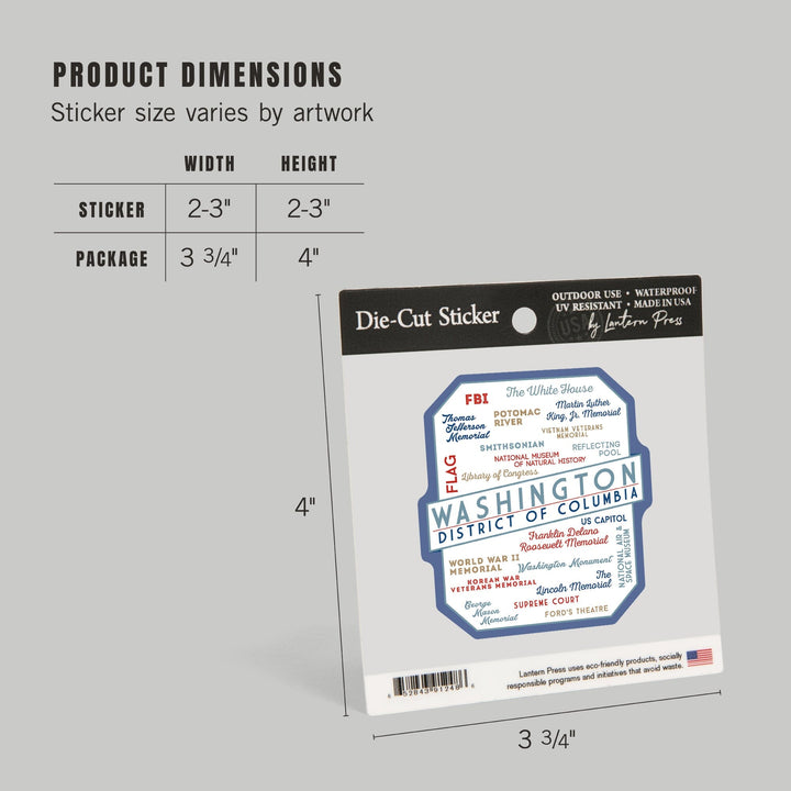 Washington, DC, Typography, Contour, Vinyl Sticker Sticker Lantern Press 