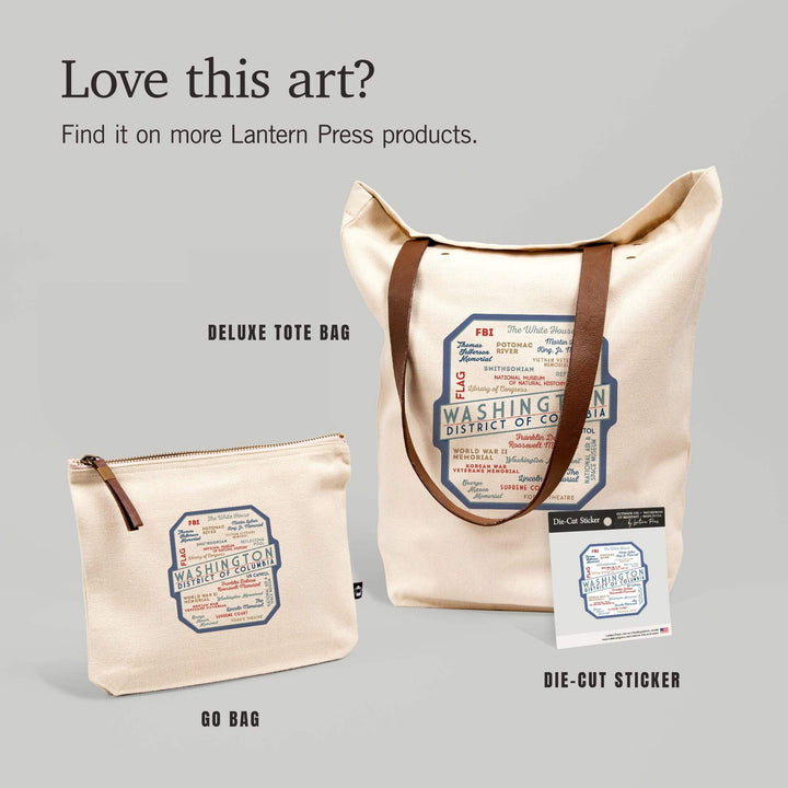 Washington, DC, Typography,, Organic Cotton Zipper Pouch, Go Bag Go Bag Lantern Press 