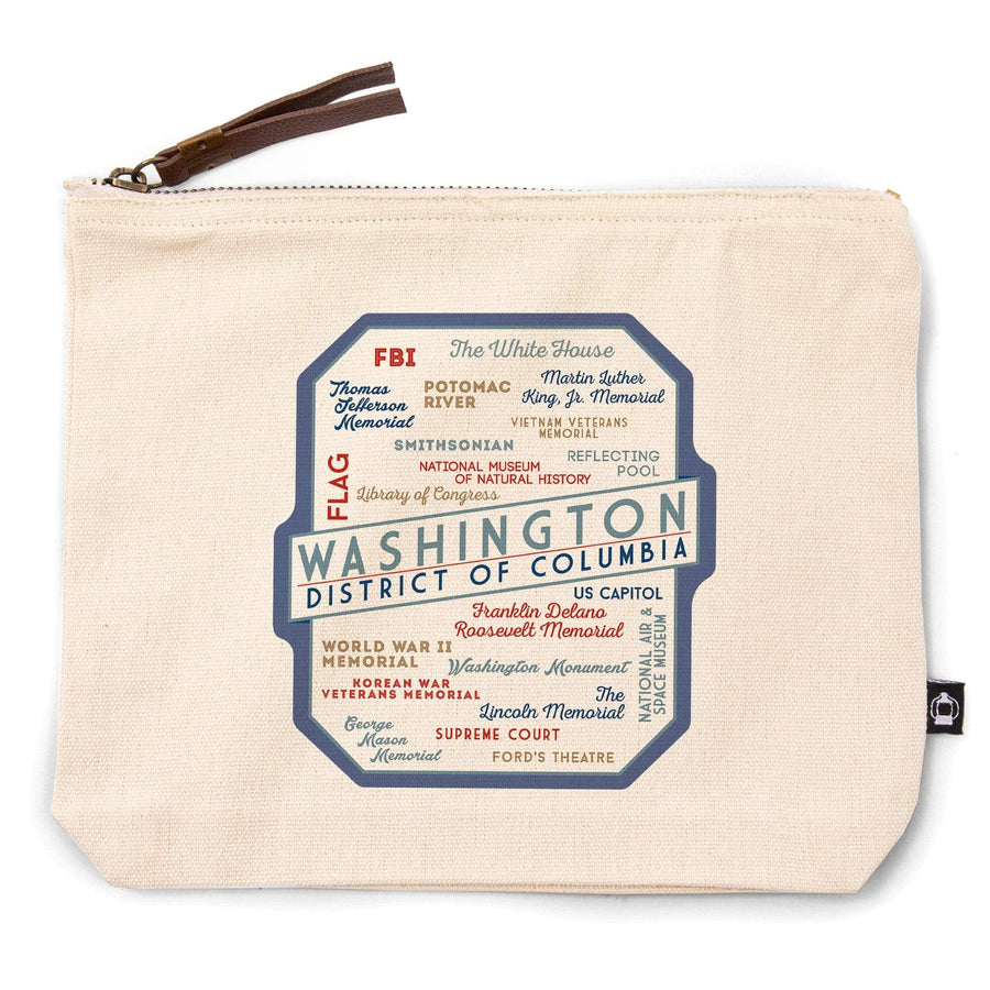 Washington, DC, Typography,, Organic Cotton Zipper Pouch, Go Bag Go Bag Lantern Press 