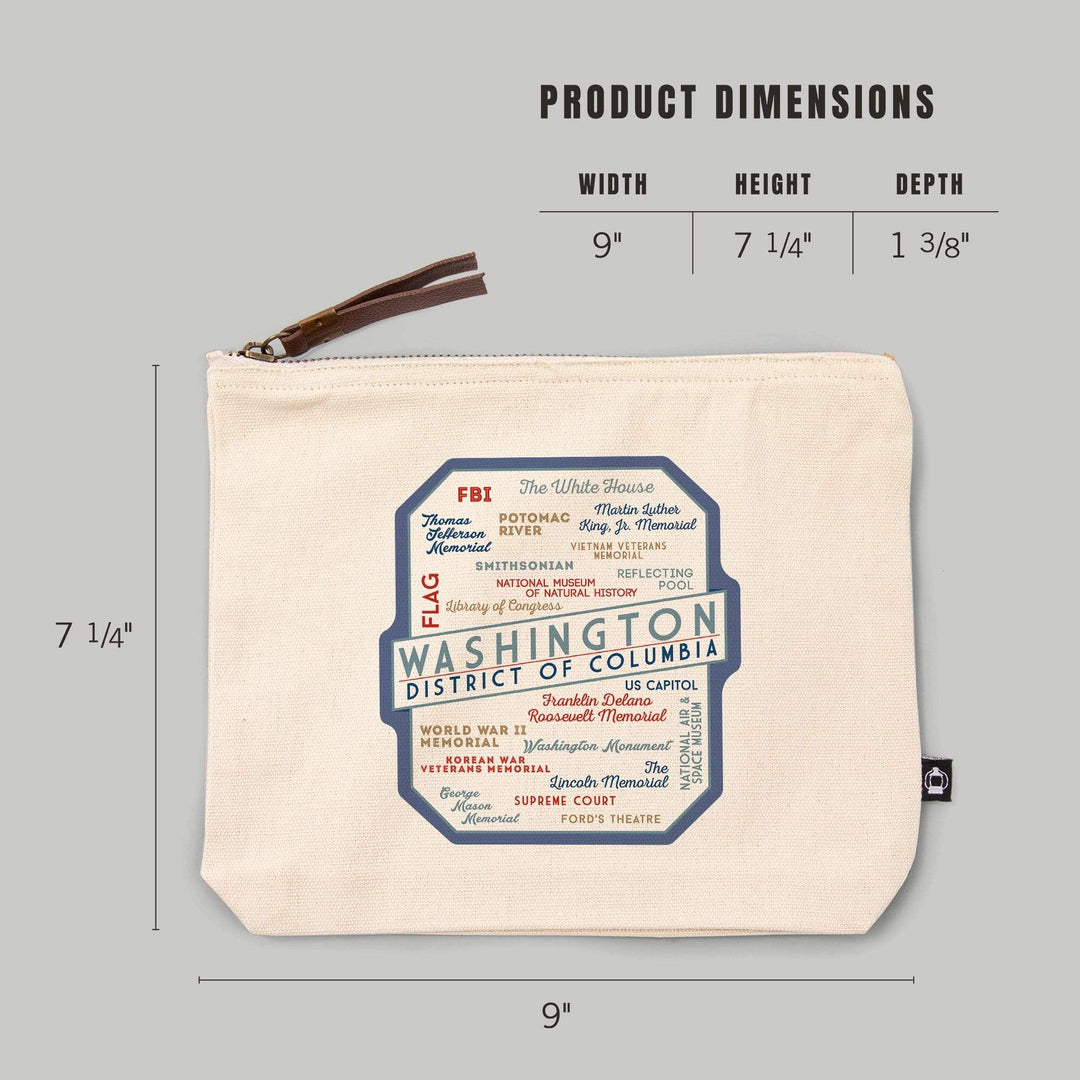 Washington, DC, Typography,, Organic Cotton Zipper Pouch, Go Bag Go Bag Lantern Press 