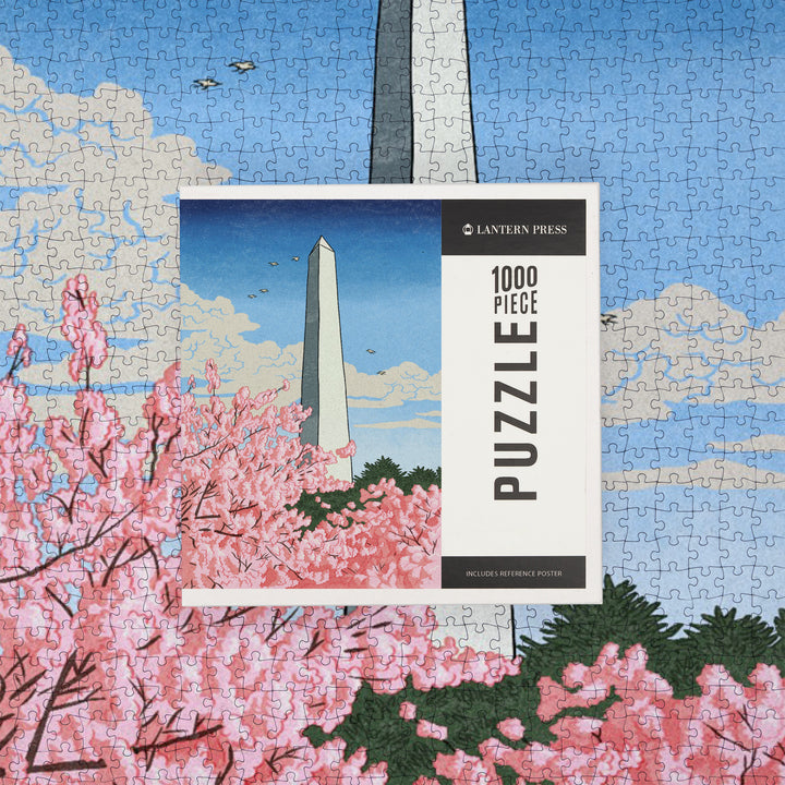 Washington, DC, Washington Monument, Cherry Blossoms, Jigsaw Puzzle Puzzle Lantern Press 