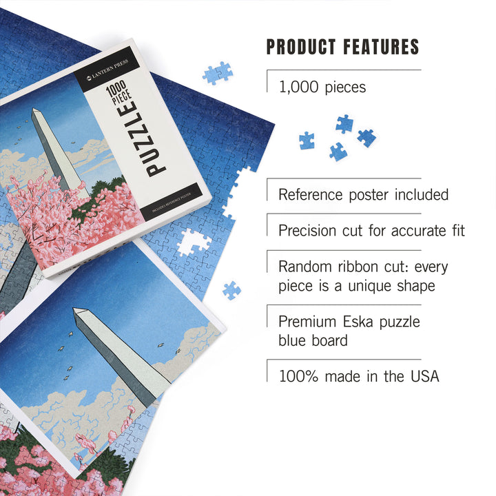 Washington, DC, Washington Monument, Cherry Blossoms, Jigsaw Puzzle Puzzle Lantern Press 