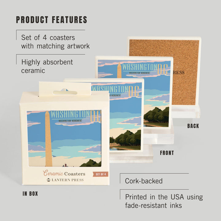 Washington, DC, Washington Monument Scene, Coasters Coasters Lantern Press 