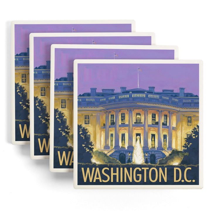 Washington DC, White House, Lantern Press Artwork, Coaster Set Coasters Lantern Press 