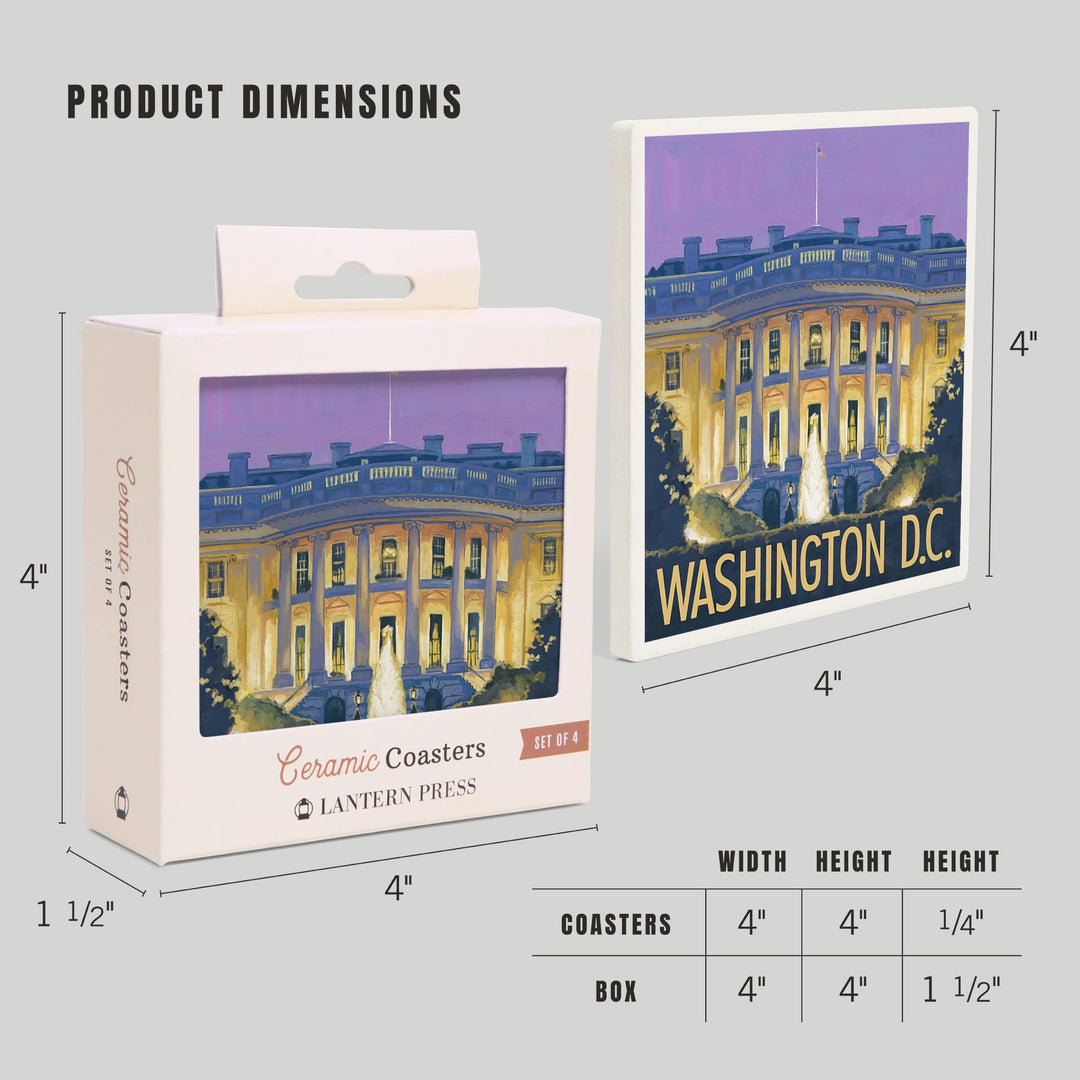 Washington DC, White House, Lantern Press Artwork, Coaster Set Coasters Lantern Press 