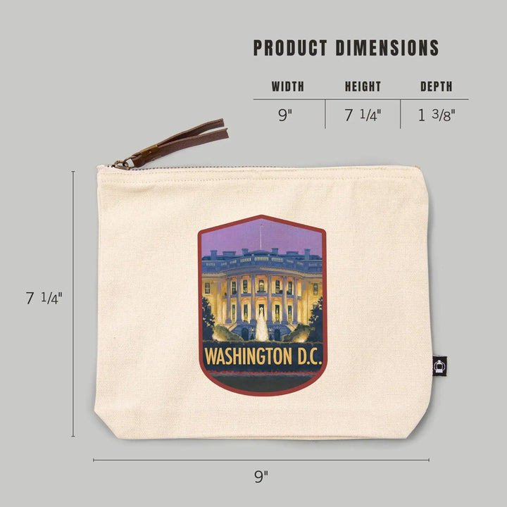Washington, DC, White House,, Organic Cotton Zipper Pouch, Go Bag Go Bag Lantern Press 