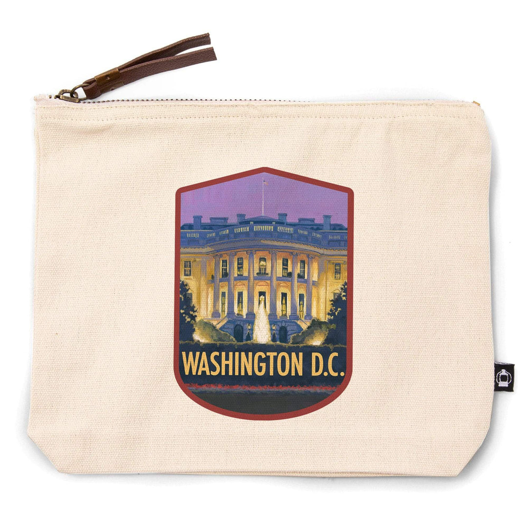 Washington, DC, White House,, Organic Cotton Zipper Pouch, Go Bag Go Bag Lantern Press 