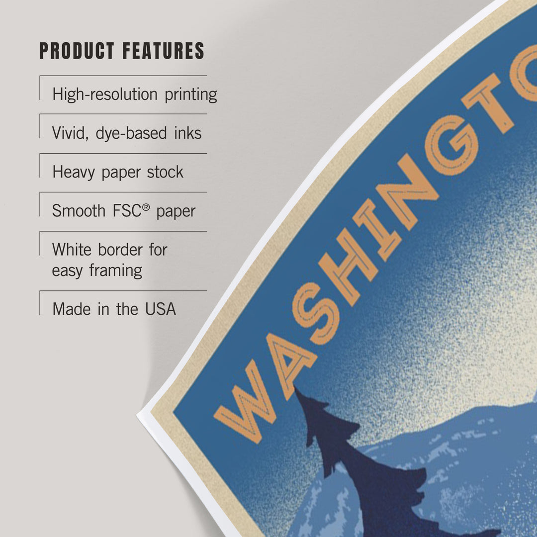 Washington, Elk and Mountain Scene, Lithograph, Art & Giclee Prints Art Lantern Press 