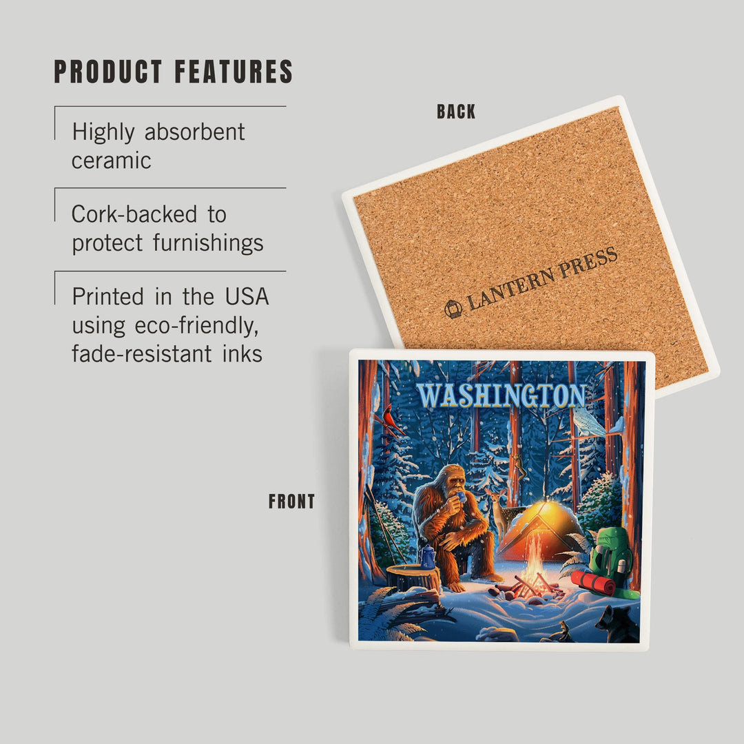 Washington, Find Your Inner Squatch, Camping Bigfoot, Coasters Coasters Lantern Press 