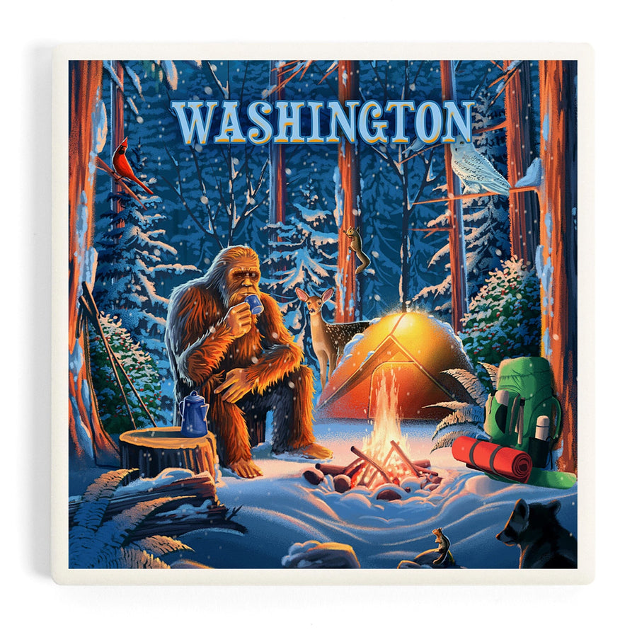 Washington, Find Your Inner Squatch, Camping Bigfoot, Coasters Coasters Lantern Press 