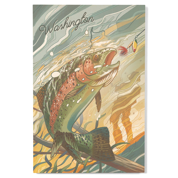 Washington, Fishing, Underwater Trout, Wood Signs and Postcards Wood Lantern Press 