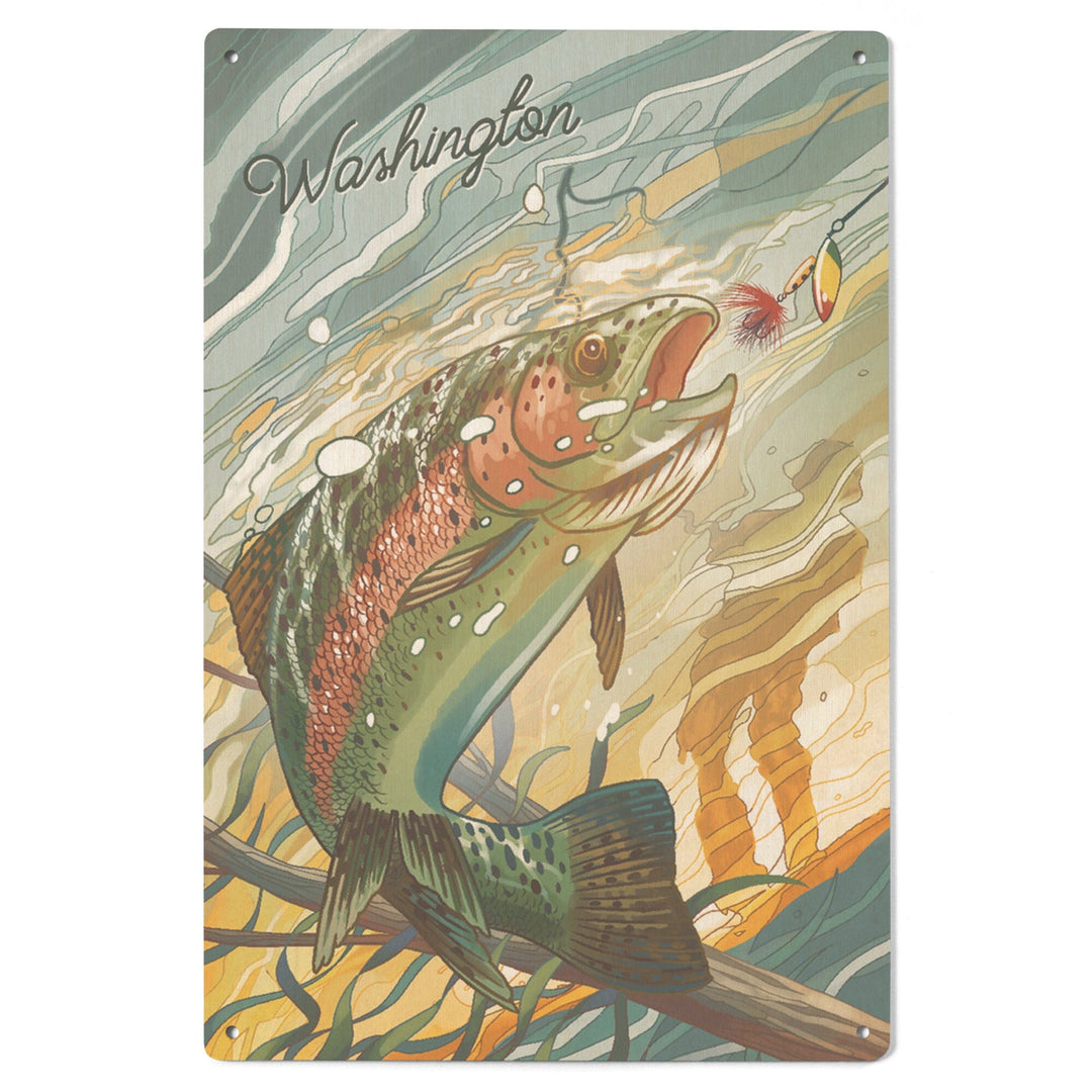 Washington, Fishing, Underwater Trout, Wood Signs and Postcards Wood Lantern Press 