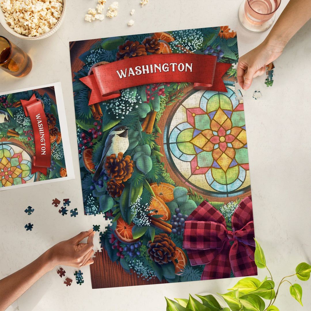 Washington, Front Door with Wreath, Jigsaw Puzzle Puzzle Lantern Press 