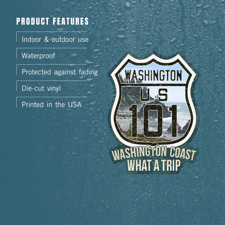 Washington, Highway 101, What a Trip, Contour, Vinyl Sticker Sticker Lantern Press 