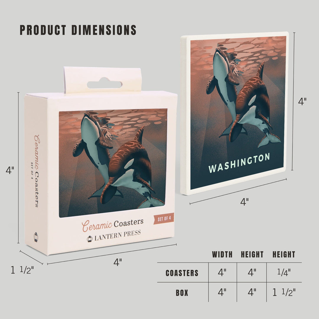 Washington, Lithograph, Wildlife Lithograph Series, Orca, Coasters Coasters Lantern Press 