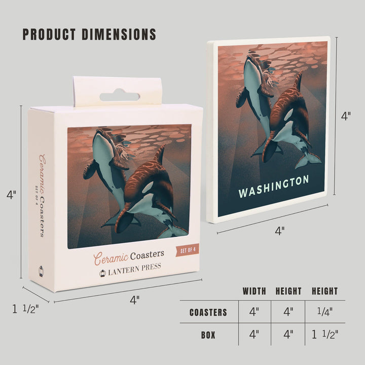 Washington, Lithograph, Wildlife Lithograph Series, Orca, Coasters Coasters Lantern Press 