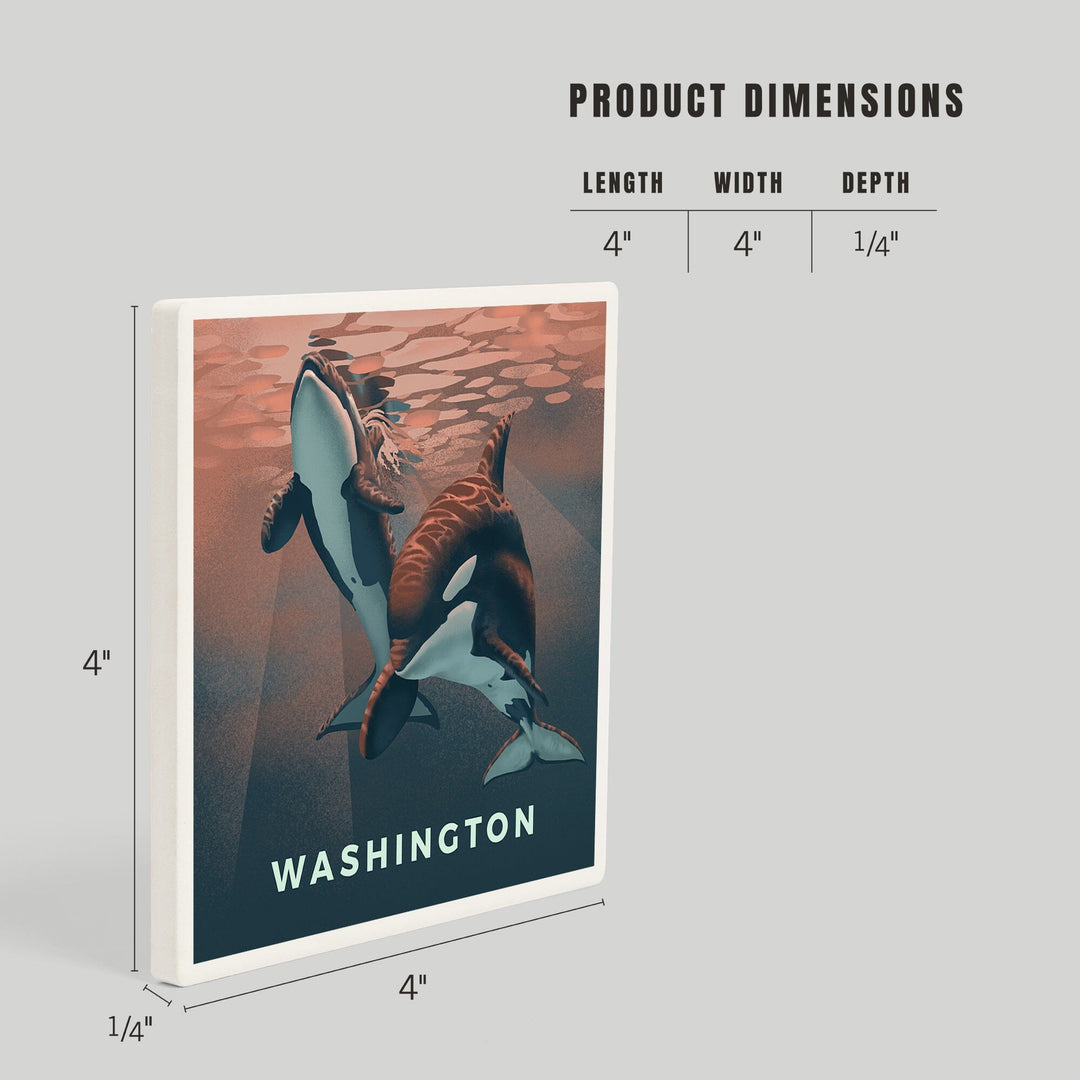 Washington, Lithograph, Wildlife Lithograph Series, Orca, Coasters Coasters Lantern Press 