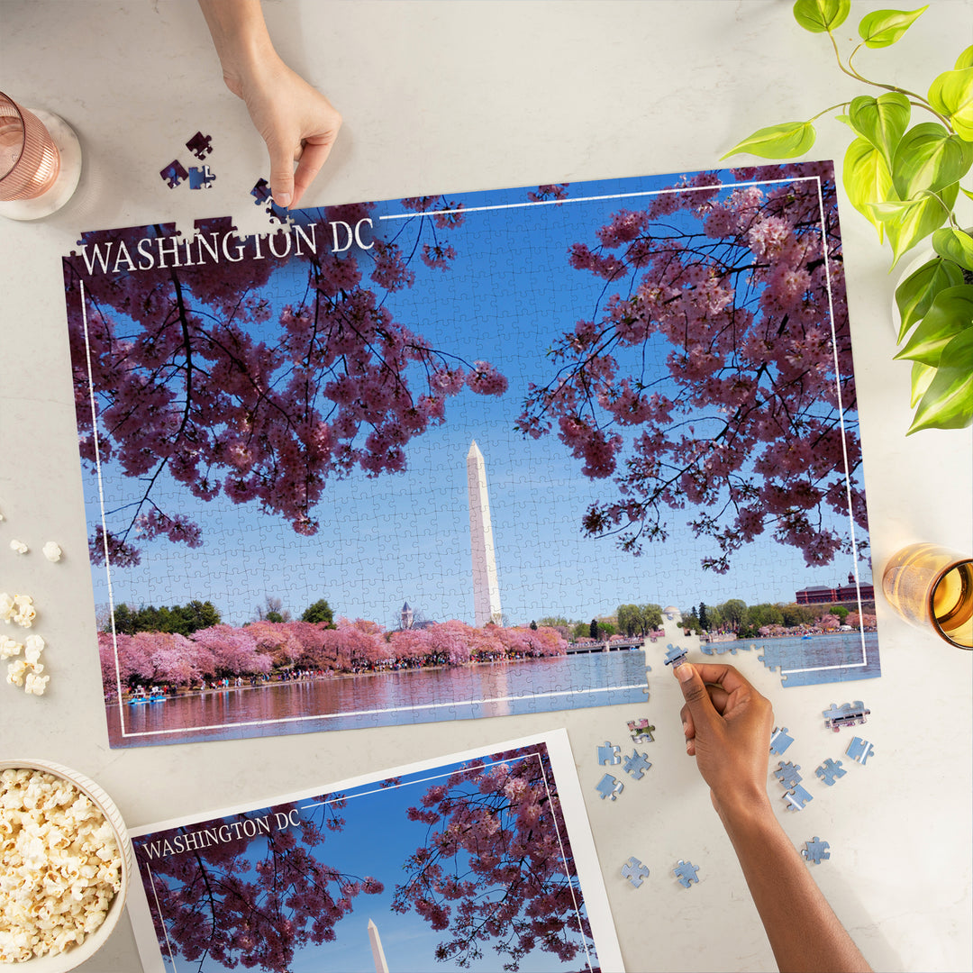Washington Monument and Cherry Blossoms, Washington DC, Jigsaw Puzzle Puzzle Lantern Press 