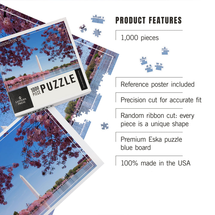 Washington Monument and Cherry Blossoms, Washington DC, Jigsaw Puzzle Puzzle Lantern Press 