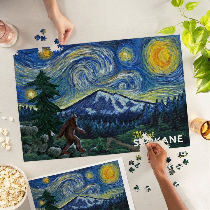 Washington, Mount Spokane, Bigfoot, Starry Night, Jigsaw Puzzle Puzzle Lantern Press 