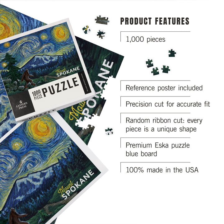 Washington, Mount Spokane, Bigfoot, Starry Night, Jigsaw Puzzle Puzzle Lantern Press 