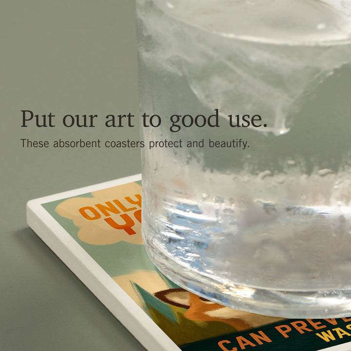 Washington, Oil Painting, Smokey Bear, Only You Can Prevent Wildfires, Coasters Coasters Lantern Press 