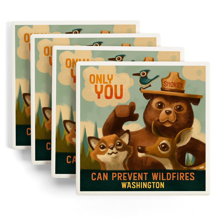 Washington, Oil Painting, Smokey Bear, Only You Can Prevent Wildfires, Coasters Coasters Lantern Press 