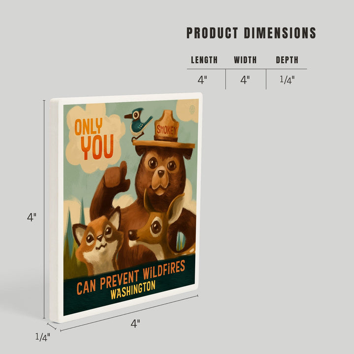 Washington, Oil Painting, Smokey Bear, Only You Can Prevent Wildfires, Coasters Coasters Lantern Press 