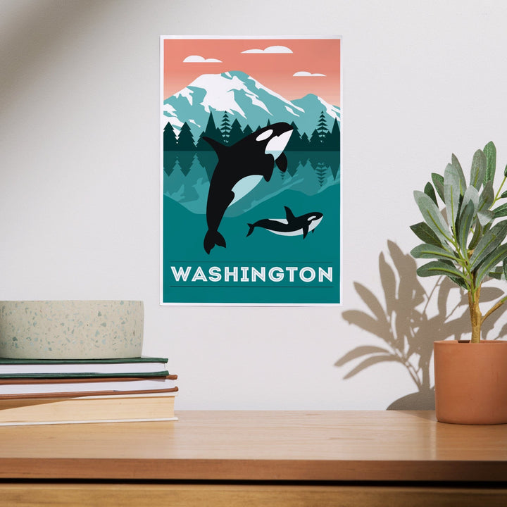 Washington, Orca Whale and Calf, Go Freestyle, Art & Giclee Prints Art Lantern Press 