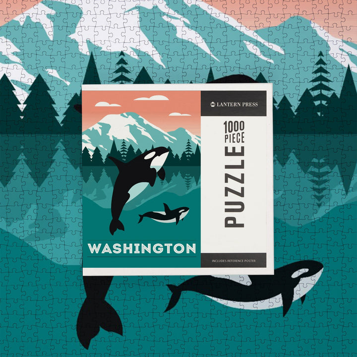 Washington, Orca Whale and Calf, Go Freestyle, Jigsaw Puzzle Puzzle Lantern Press 