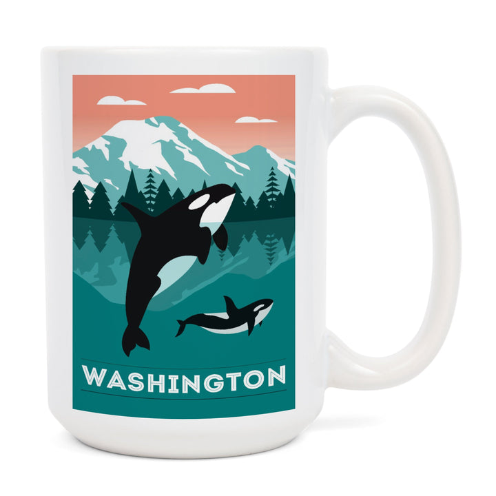 Washington, Orca Whale & Calf, Go Freestyle, Lantern Press Artwork, Ceramic Mug Mugs Lantern Press 