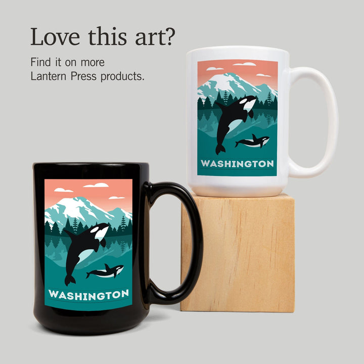 Washington, Orca Whale & Calf, Go Freestyle, Lantern Press Artwork, Ceramic Mug Mugs Lantern Press 