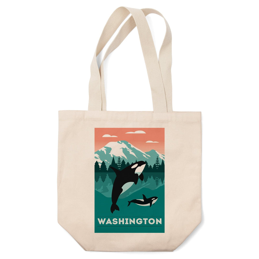 Washington, Orca Whale & Calf, Go Freestyle, Lantern Press Artwork, Tote Bag Totes Lantern Press 