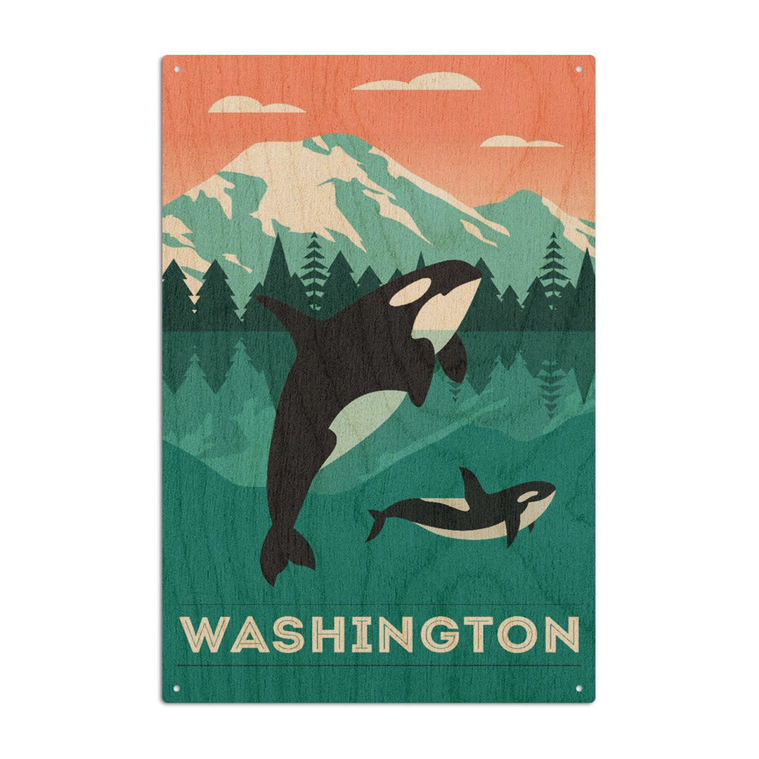 Washington, Orca Whale & Calf, Go Freestyle, Lantern Press Artwork, Wood Signs and Postcards Wood Lantern Press 10 x 15 Wood Sign 