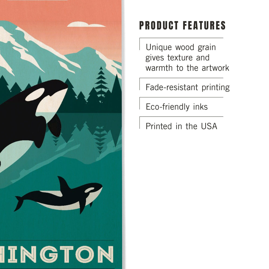 Washington, Orca Whale & Calf, Go Freestyle, Lantern Press Artwork, Wood Signs and Postcards Wood Lantern Press 