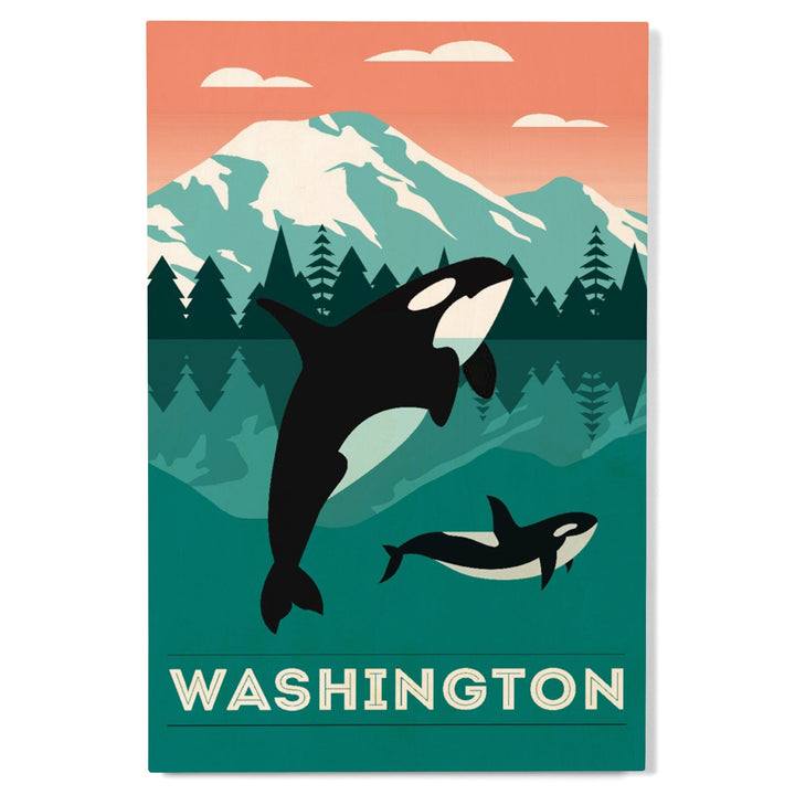 Washington, Orca Whale & Calf, Go Freestyle, Lantern Press Artwork, Wood Signs and Postcards Wood Lantern Press 