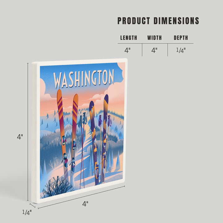 Washington, Prepare for Takeoff, Skis in Snowbank, Coasters Coasters Lantern Press 
