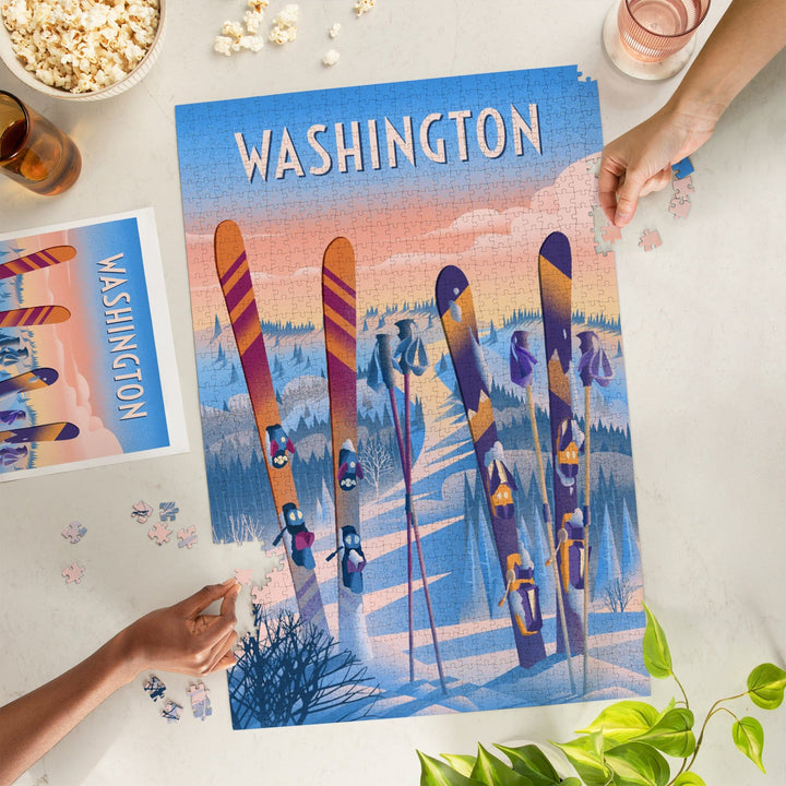 Washington, Prepare for Takeoff, Skis in Snowbank, Jigsaw Puzzle Puzzle Lantern Press 